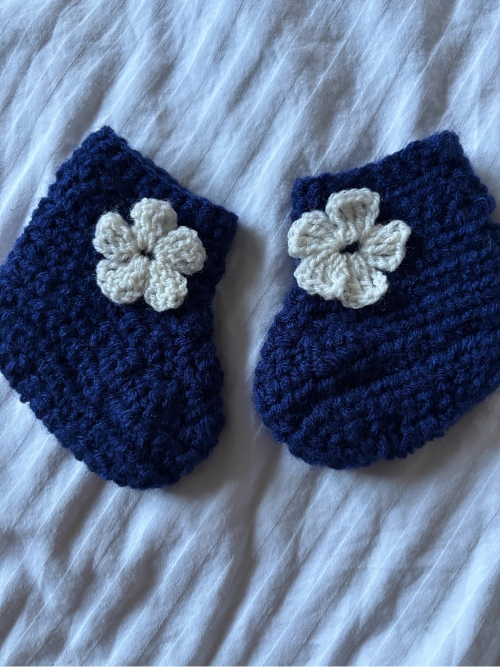 Handcrafted Navy Kids Socks with Cream Flower